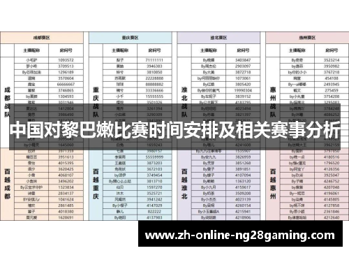 中国对黎巴嫩比赛时间安排及相关赛事分析