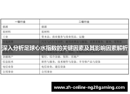 深入分析足球心水指数的关键因素及其影响因素解析