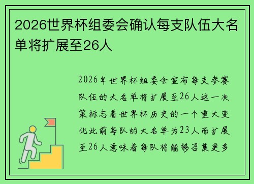 2026世界杯组委会确认每支队伍大名单将扩展至26人